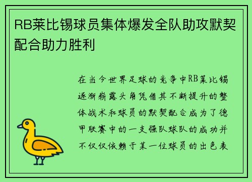 RB莱比锡球员集体爆发全队助攻默契配合助力胜利