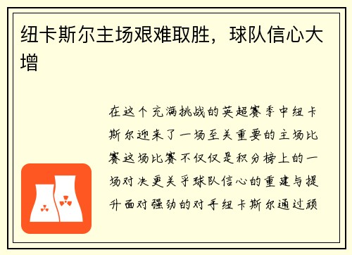 纽卡斯尔主场艰难取胜，球队信心大增